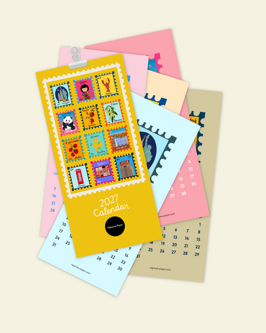 2027 Stamp-inspired Mini Wall Calendar with white Clip