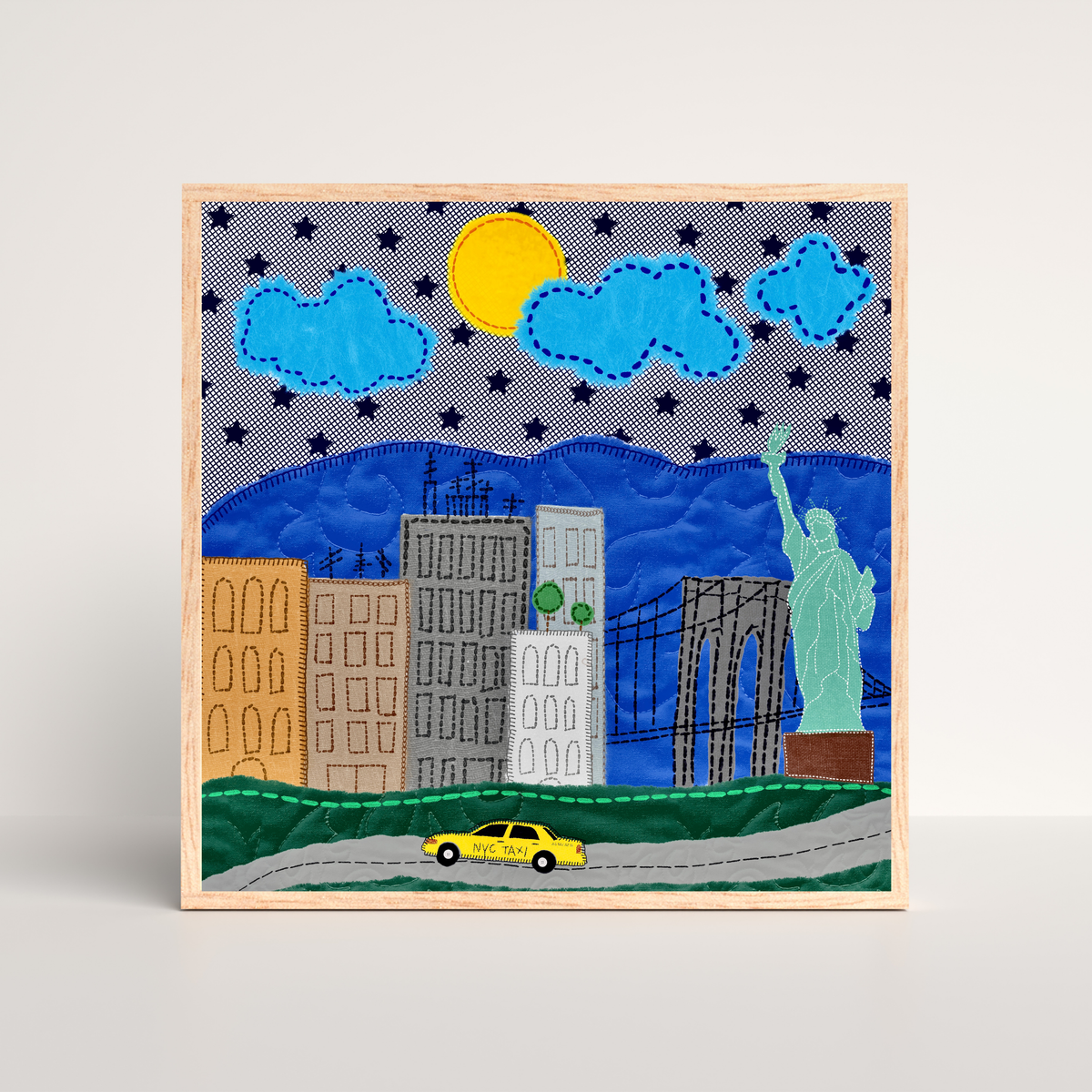 Manhattan Skyline Art Print: Embroidery-Style NYC Wall Art