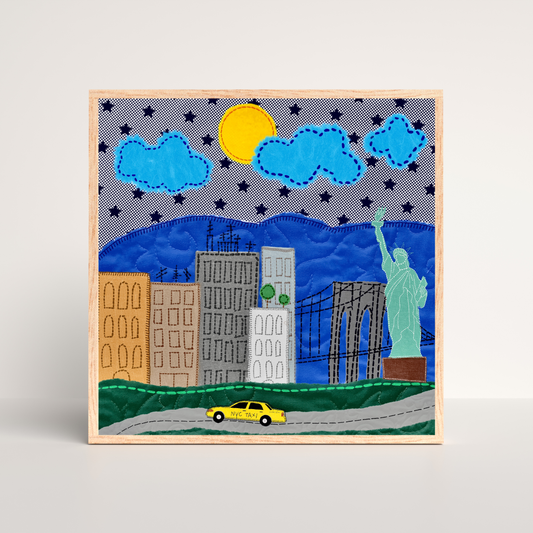Manhattan Skyline Art Print: Embroidery-Style NYC Wall Art