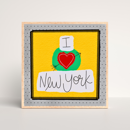 Embroidered Style 'I Heart NY' Art Print: New Yorker Wall Decor