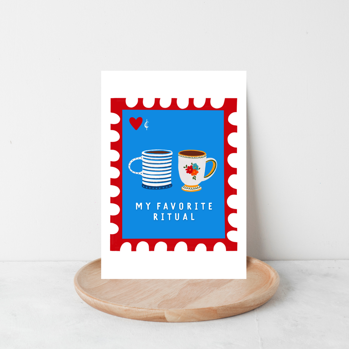 My Favorite Ritual Valentine Stamp Greeting Card – Coffee Cups Love Card