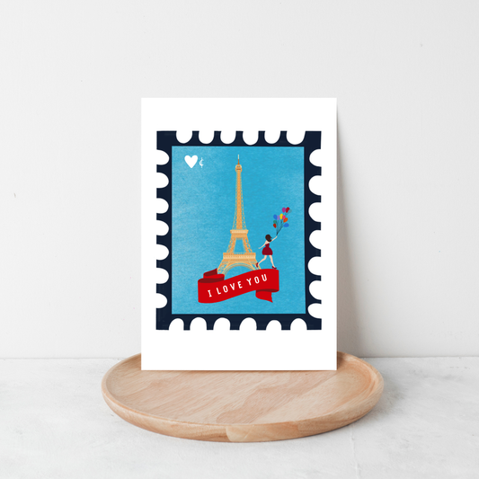I Love You Valentine Stamp Greeting Card – Paris Eiffel Tower Love Card