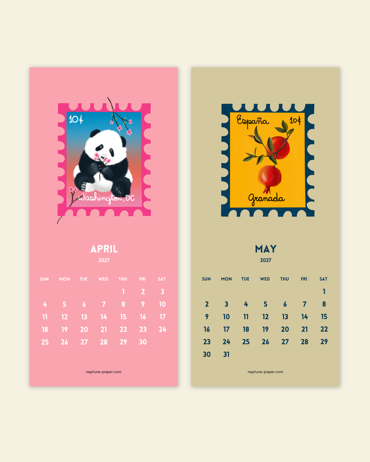 2027 Stamp-inspired Mini Wall Calendar with white Clip