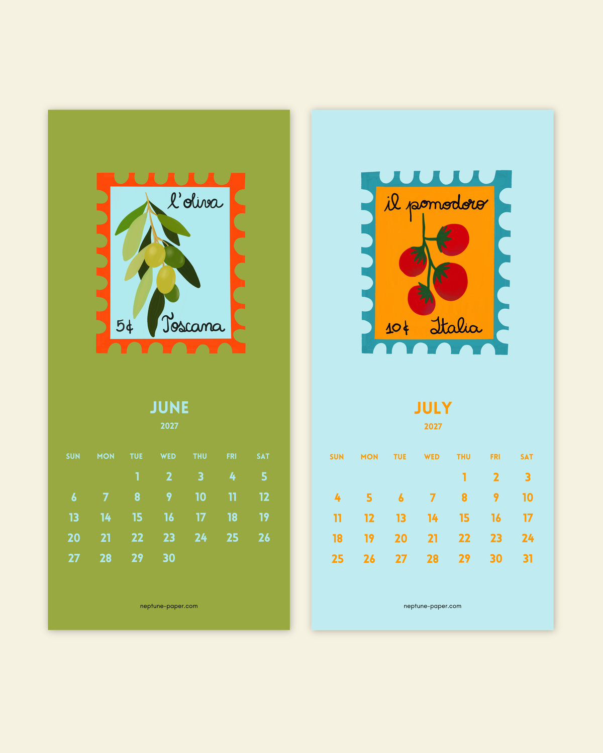 2027 Stamp-inspired Mini Wall Calendar with white Clip