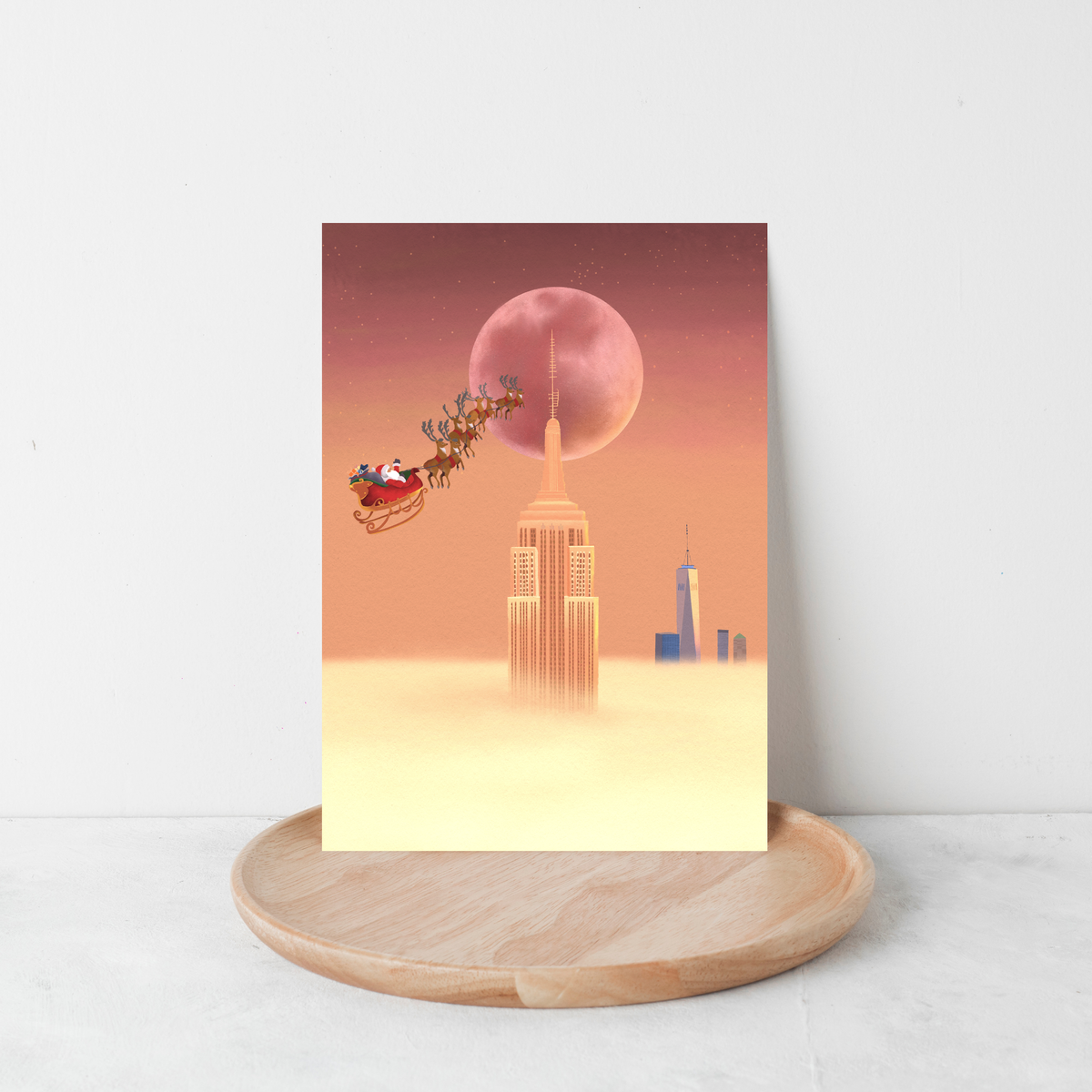 Santa Over NYC Christmas Card – Empire State Building A2 Holiday Card