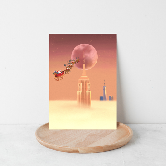 Santa Over NYC Christmas Card – Empire State Building A2 Holiday Card