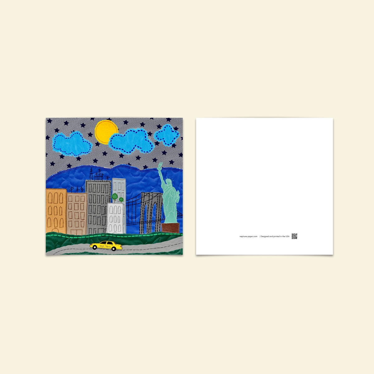 NYC Embroidery-Inspired Square Postcards by Neptune Paper, New York