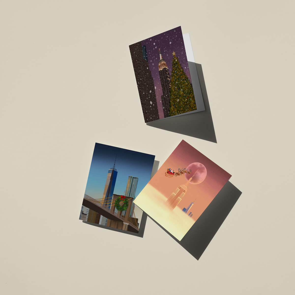 Santa Over NYC Christmas Card – Empire State Building A2 Holiday Card