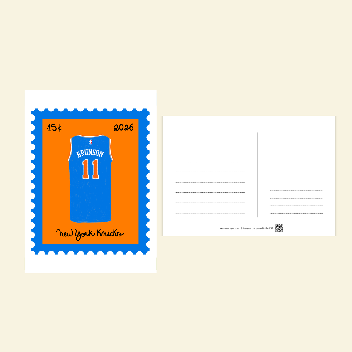 Vintage Stamp NYC Postcards – Coffee, Pigeon, Pretzel, Pizza, Apple, Taxi & Knicks