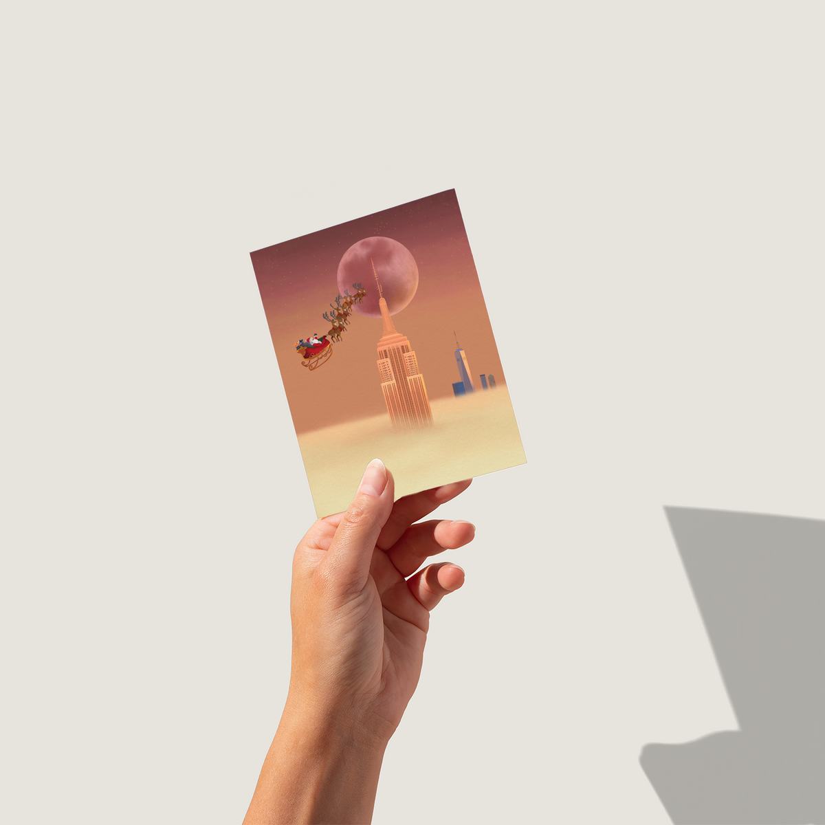 Santa Over NYC Christmas Card – Empire State Building A2 Holiday Card