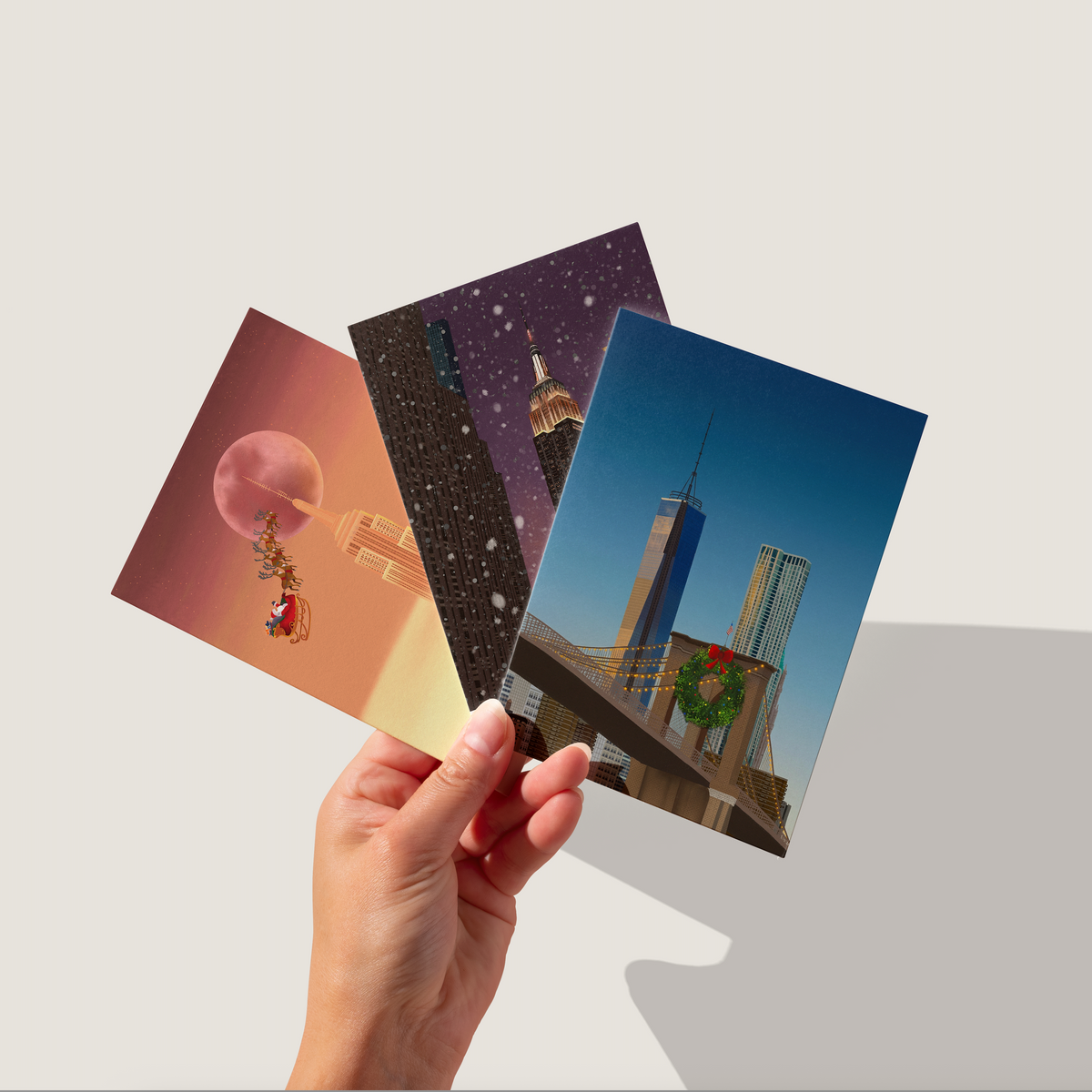Santa Over NYC Christmas Card – Empire State Building A2 Holiday Card